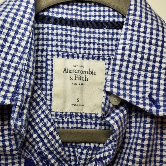 Abercrombie & Fitch Blue and White Checkered Long-Sleeve Button-Down Sz S - Picture 7 of 8